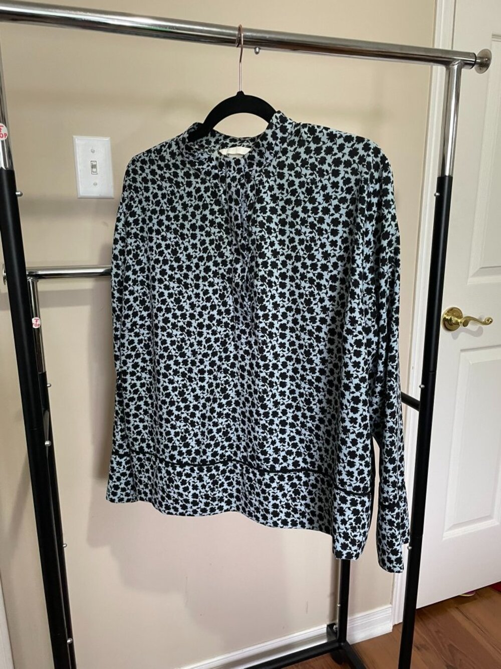 Mandarin Collar Blouse, Blue Black, US 12